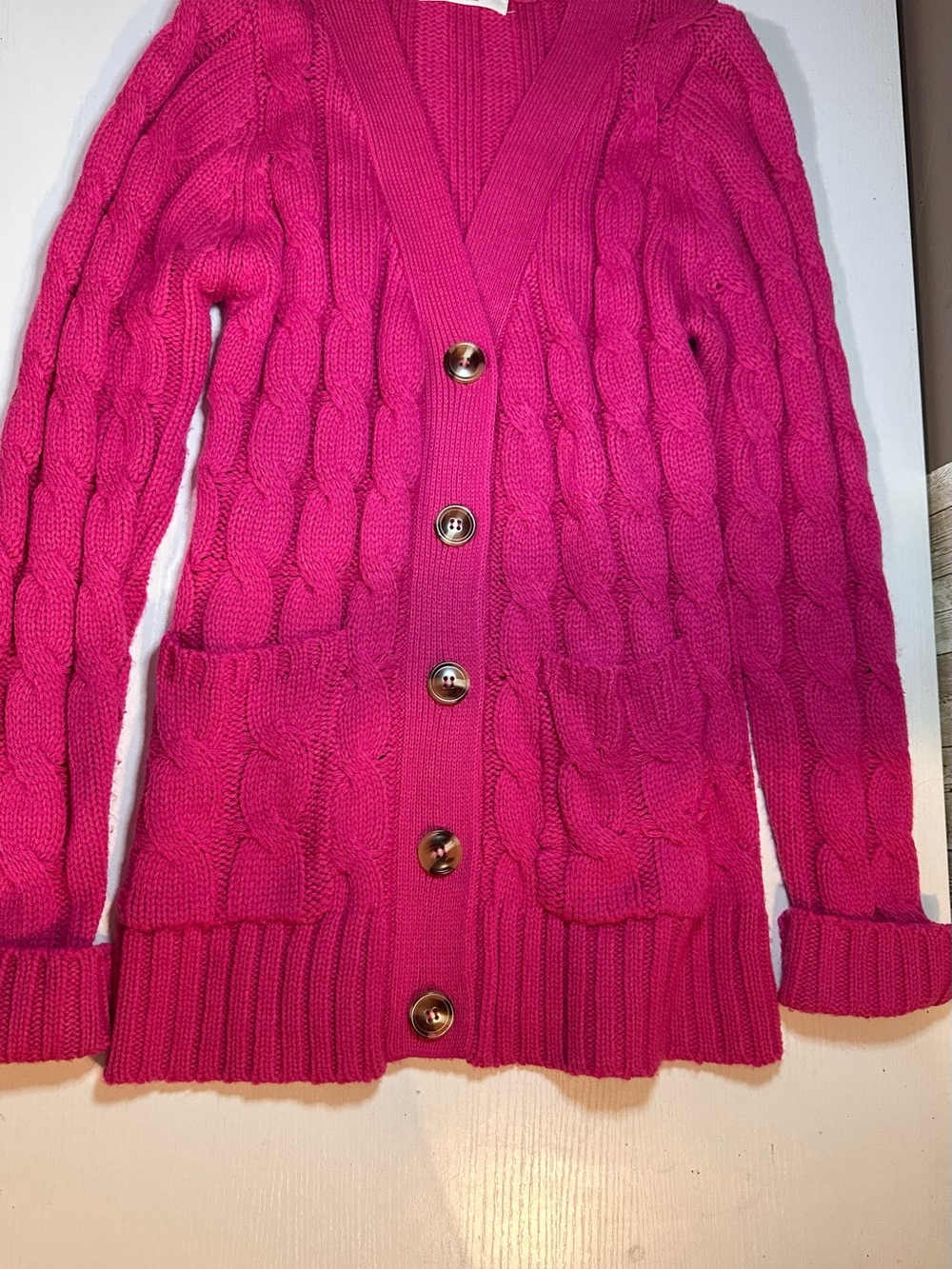 Zenana Outfitters Hot Pink Cable Knit Button Cardigan